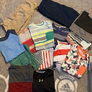 Boys 10-12 Clothing. 13 tops, 2 khaki shorts.